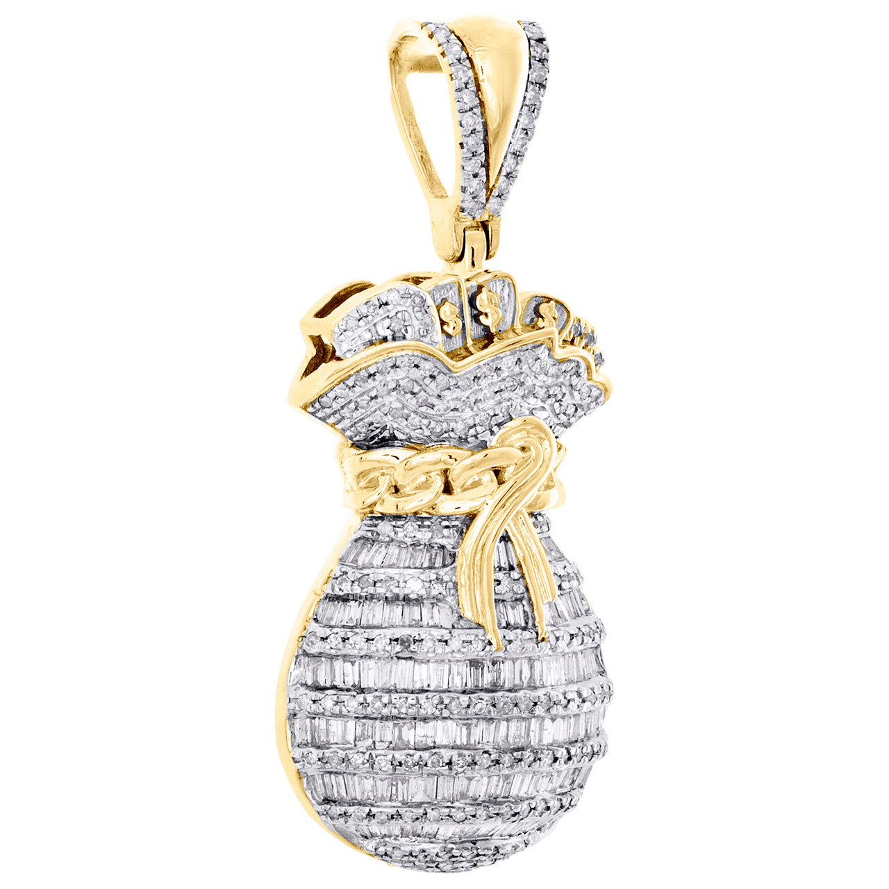 Men's Money Bag Charm 1 ct tw Round & Baguette-cut 10K Yellow Gold