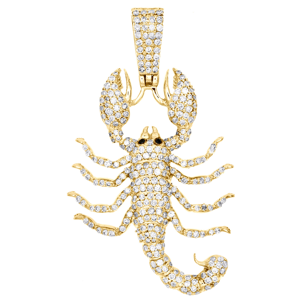 10K Yellow Gold Round Diamond Scorpion Statement Pendant 1.95