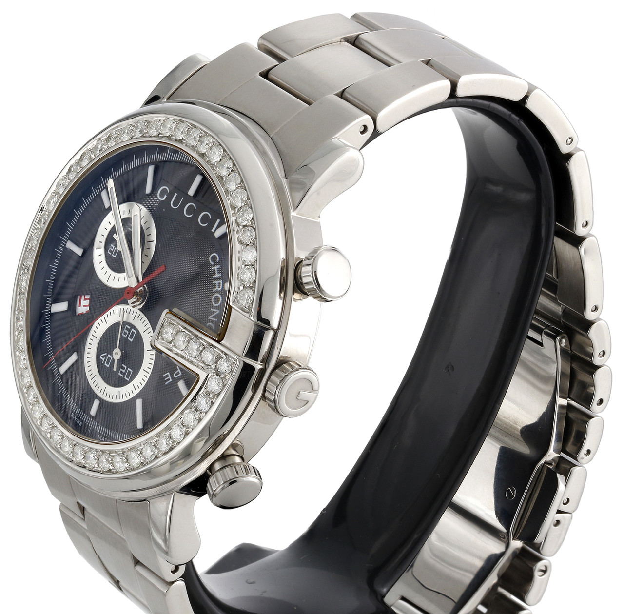 Mens Custom Diamond Gucci Ya101309 G-Watch Black Dial Chronograph 