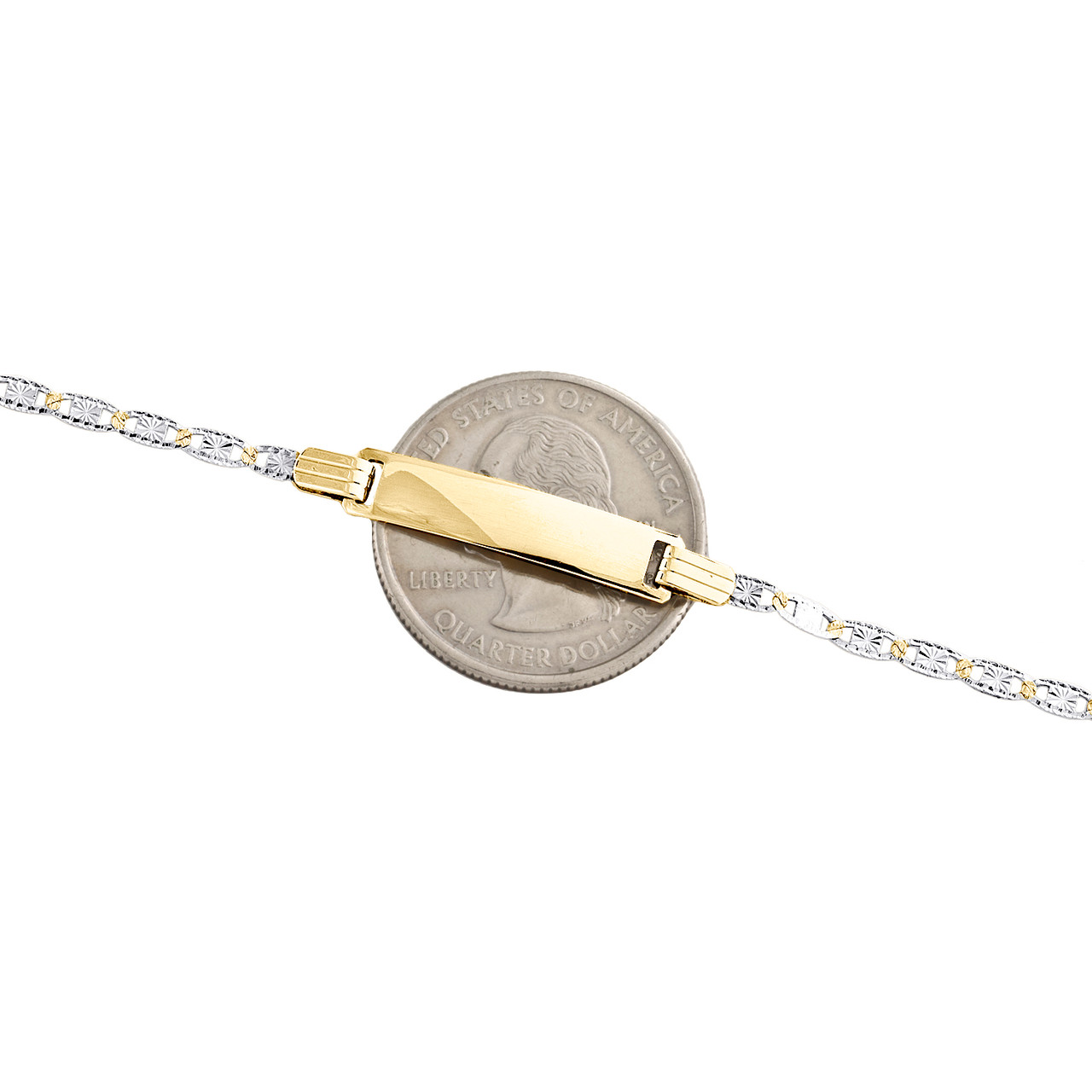 14k hvid- og gulguld diamantslebet valentino link 5mm id armbånd 5" - jfl diamanter & ure
