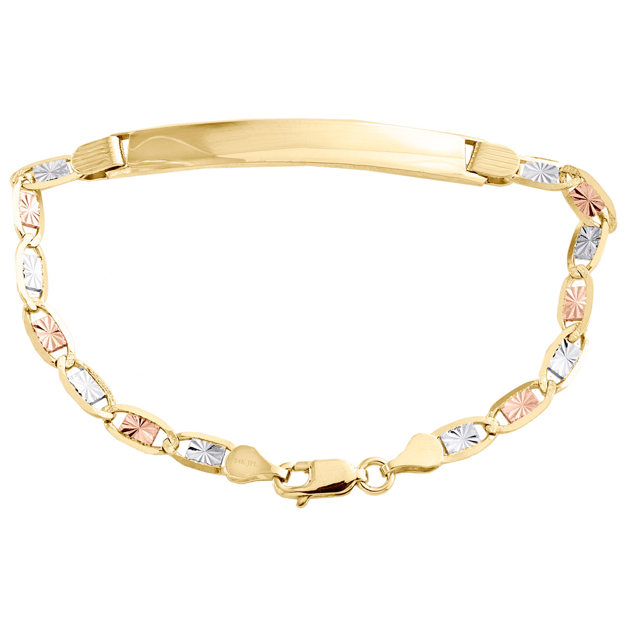 14K Tri-Color Gold Diamond Cut Valentino Link 7mm ID Statement Bracelet 7