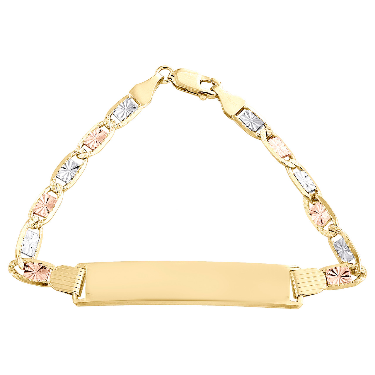 14 karat trefarvet guld diamantslebet link 8 mm statement armbånd 7" - diamanter og ure