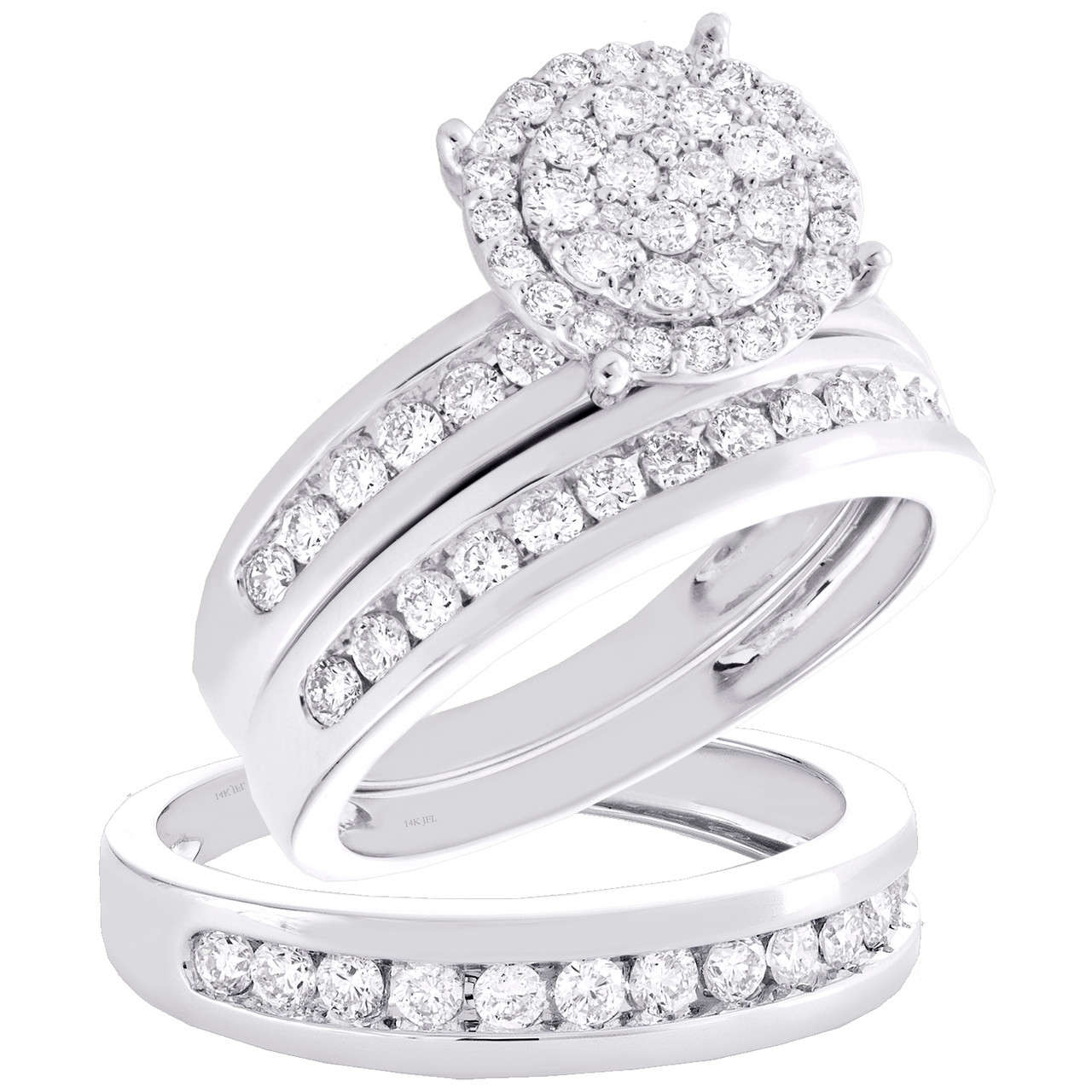 10k white gold trio wedding sets