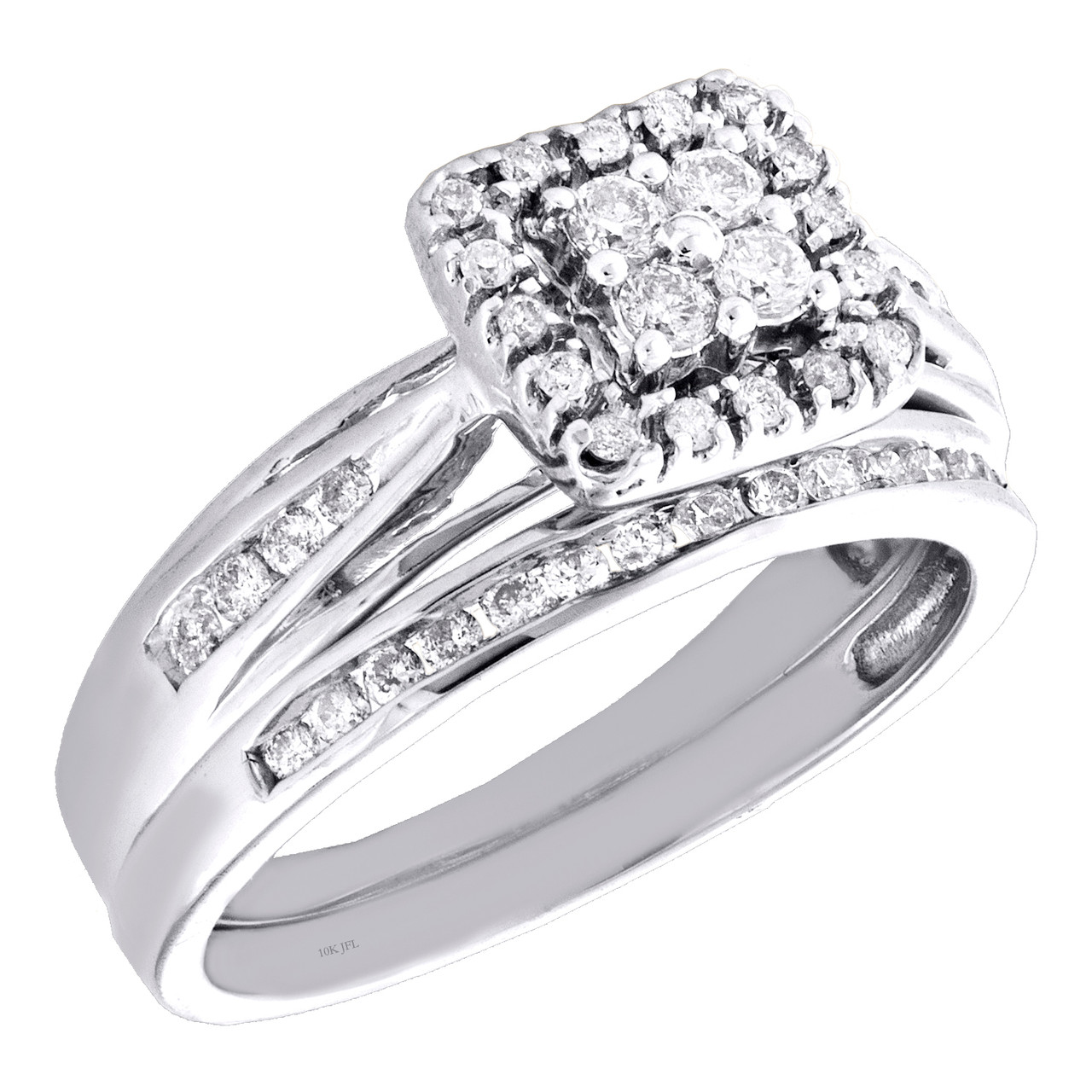 bague de fian ailles halo carr en or blanc 10 carats avec