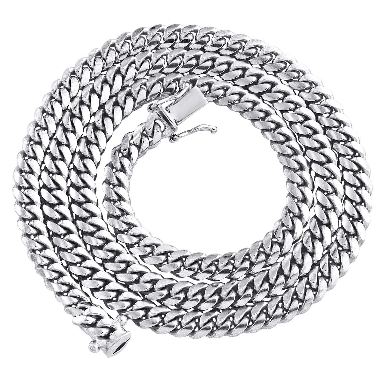 10K White Gold Solid Miami Cuban Link Chain 5mm Box Clasp