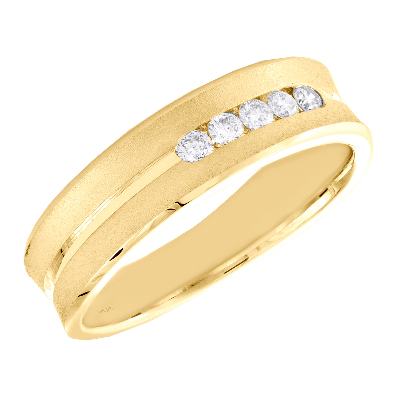 14K Yellow Gold Round Diamond Stone Channel Set Wedding Band 6mm