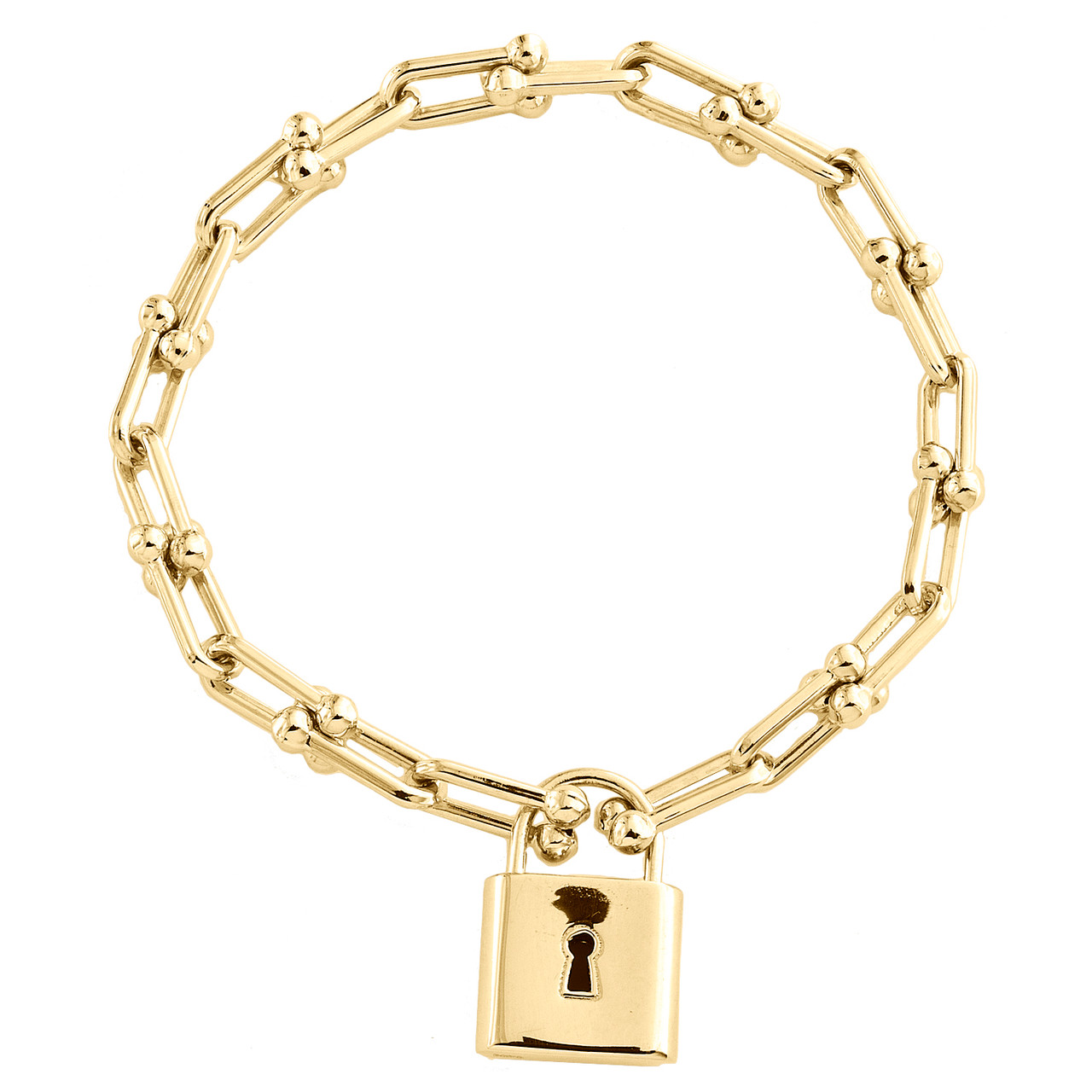 Key and Lock Charm Bracelet in 14K Yellow Gold 7.5