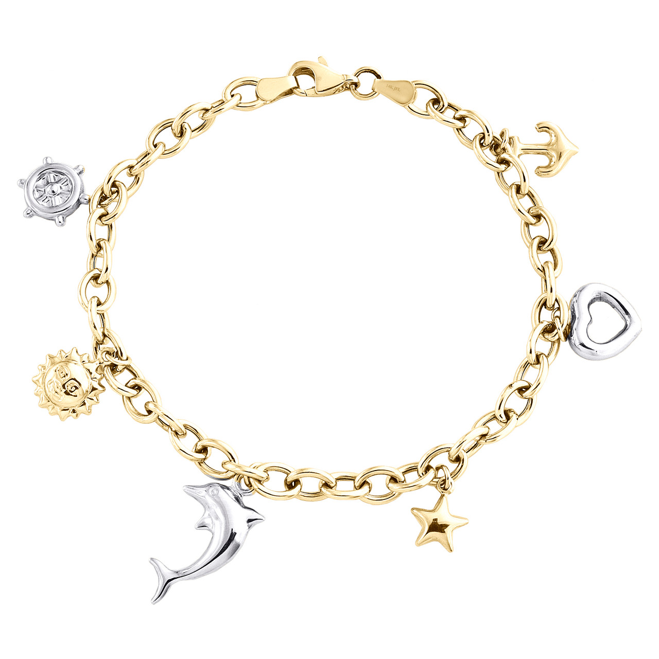 14K Yellow Gold Heart Key and Lock Charm Bracelet (7.50 inches)