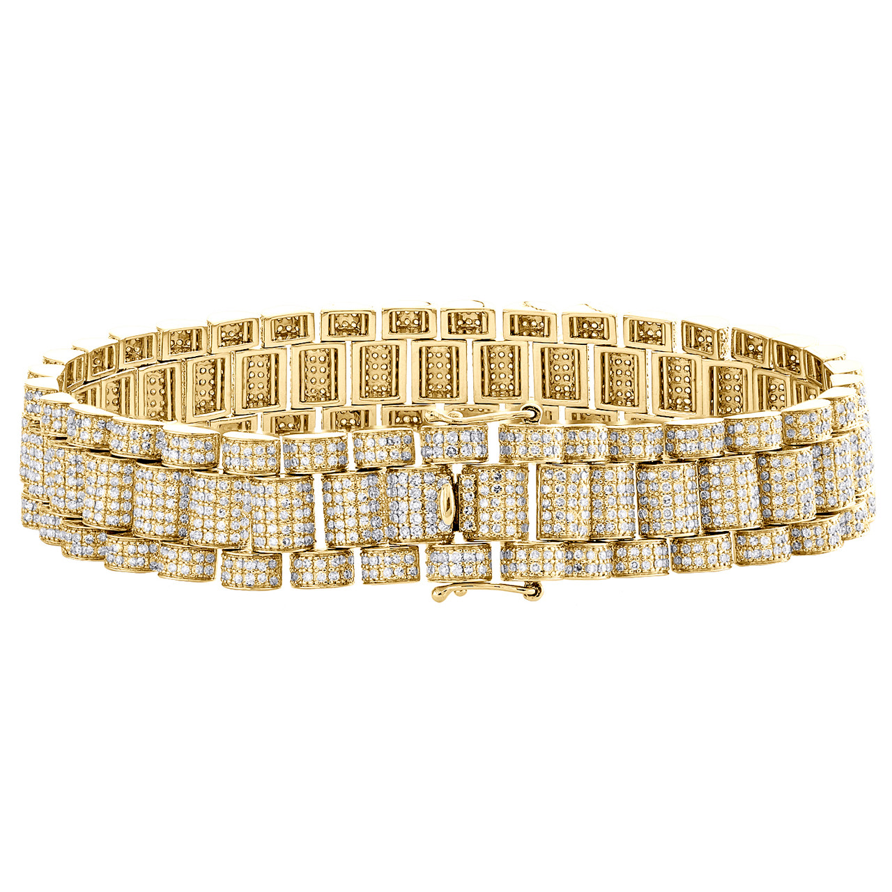 10K Yellow Gold Round Diamond President Link 13mm Statement