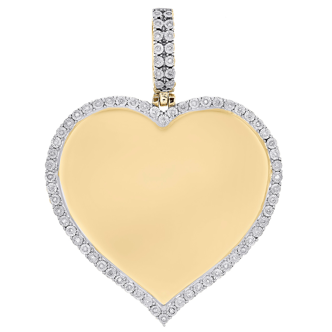 10K Yellow Gold Diamond Heart Shape Memory Picture Frame Women's