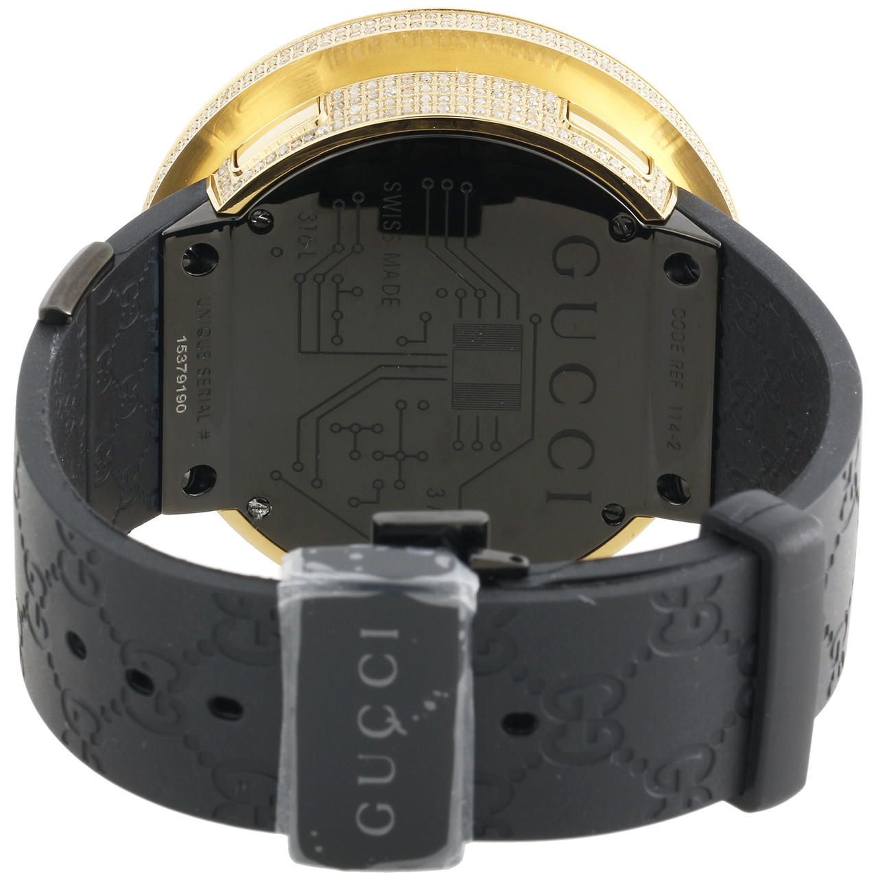 Mens YA114207 I-Gucci Digital White Diamond Watch Yellow Steel