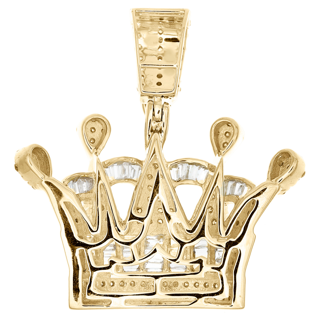 10K Yellow Gold Men's Baguette & Round Diamond Charm King Crown Pendant  0.87 Ct.