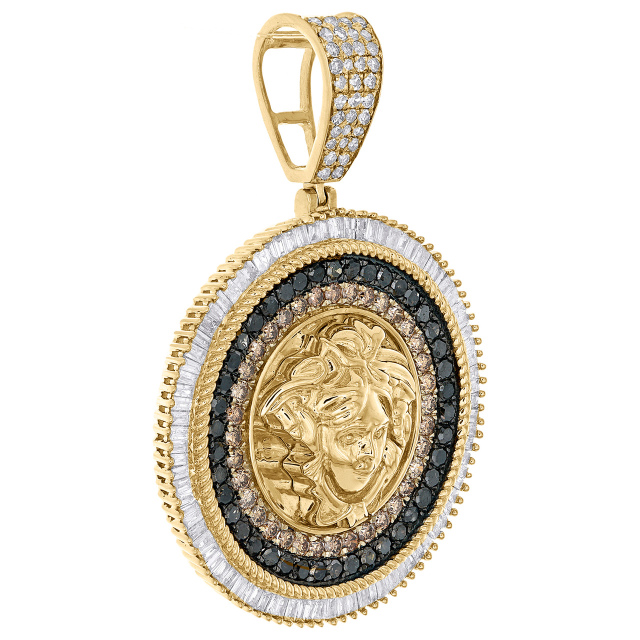 10K Yellow Gold White Black & Champagne Diamond Medusa Medallion