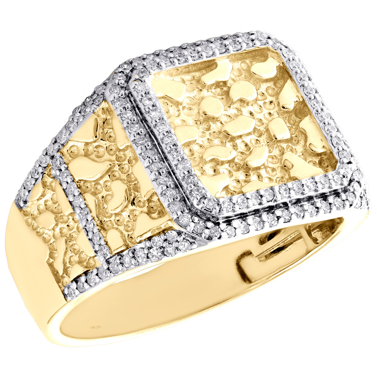 Bague carr e en or jaune 10 carats avec p pite de diamants ronds