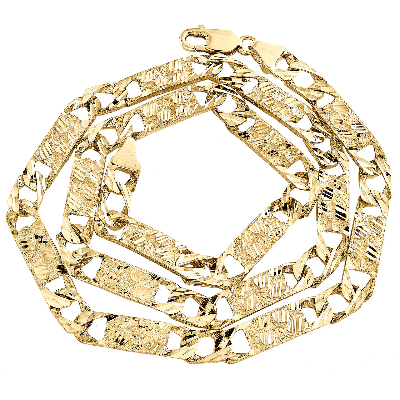10K Yellow Gold Diamond Cut Nugget Ore Figaro Link Chain