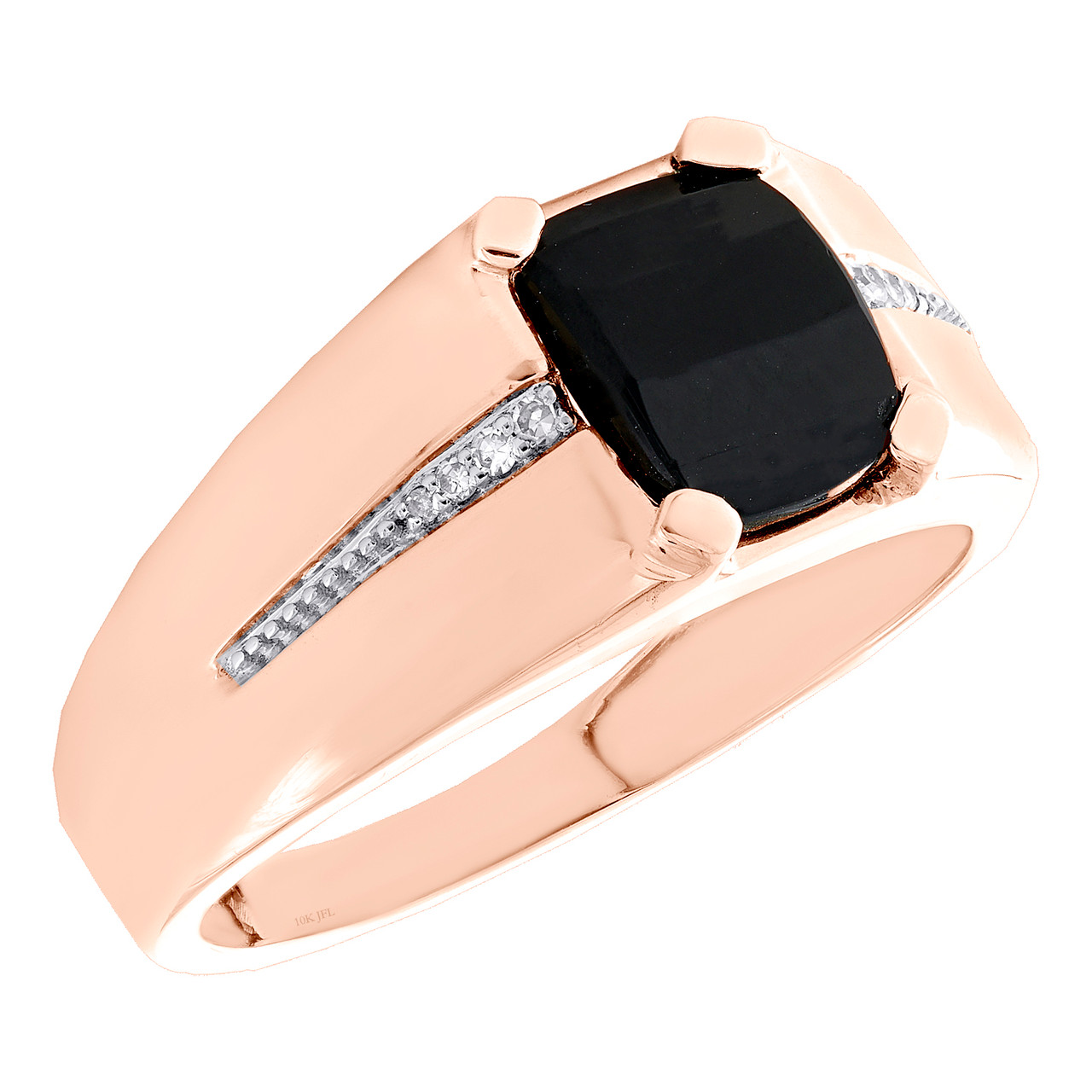 k*g様 HAND - RING 10K Rose Gold Round Diamond Cushion Cut Black Onyx 10mm Pinky Ring