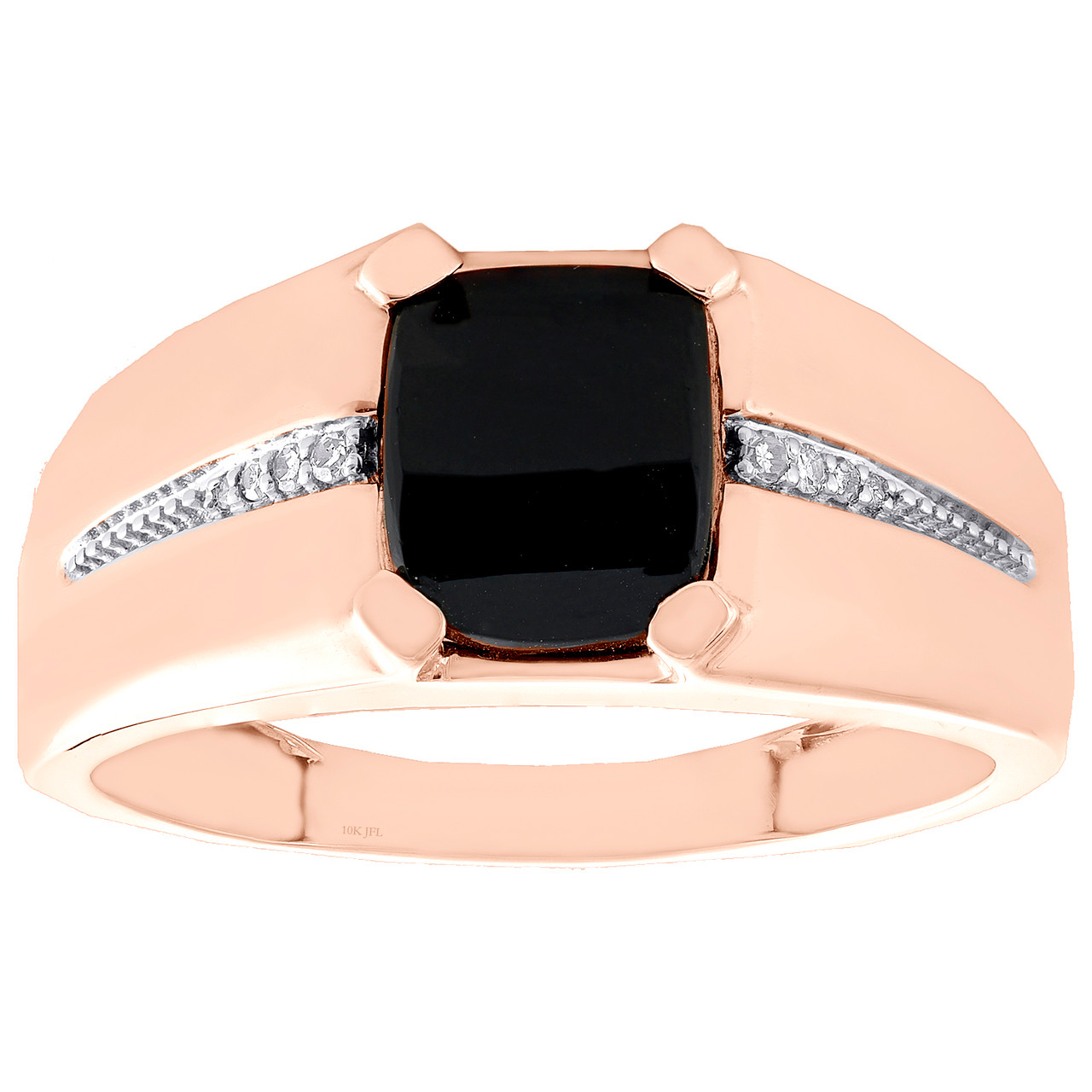 10K Rose Gold Round Diamond Cushion Cut Black Onyx 10mm Pinky Ring