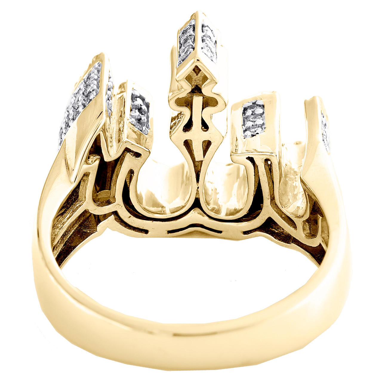 10K Yellow Gold Mens Diamond 3D Allah Pinky Ring Islamic Arabic