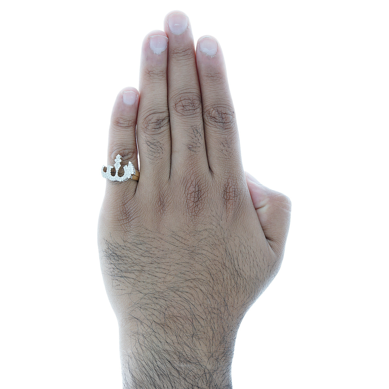 10K Yellow Gold Mens Diamond 3D Allah Pinky Ring Islamic Arabic