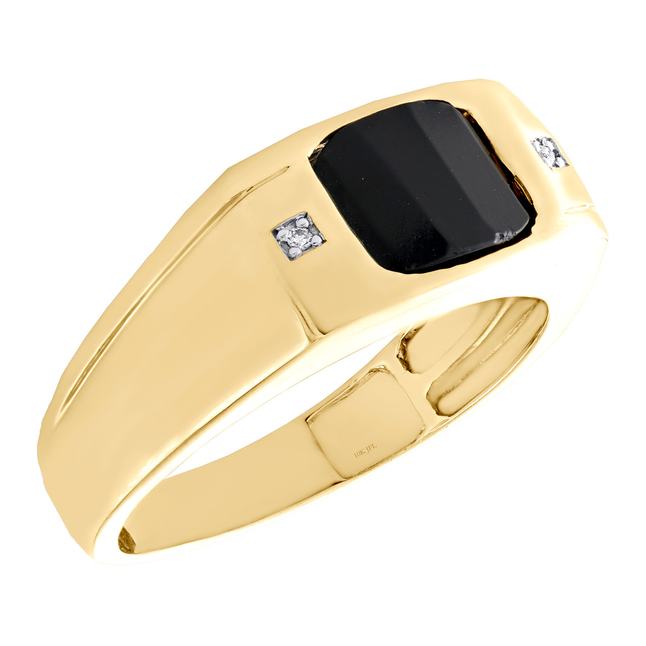 10K Yellow Gold Real Round Diamond Black Onyx Pinky Ring