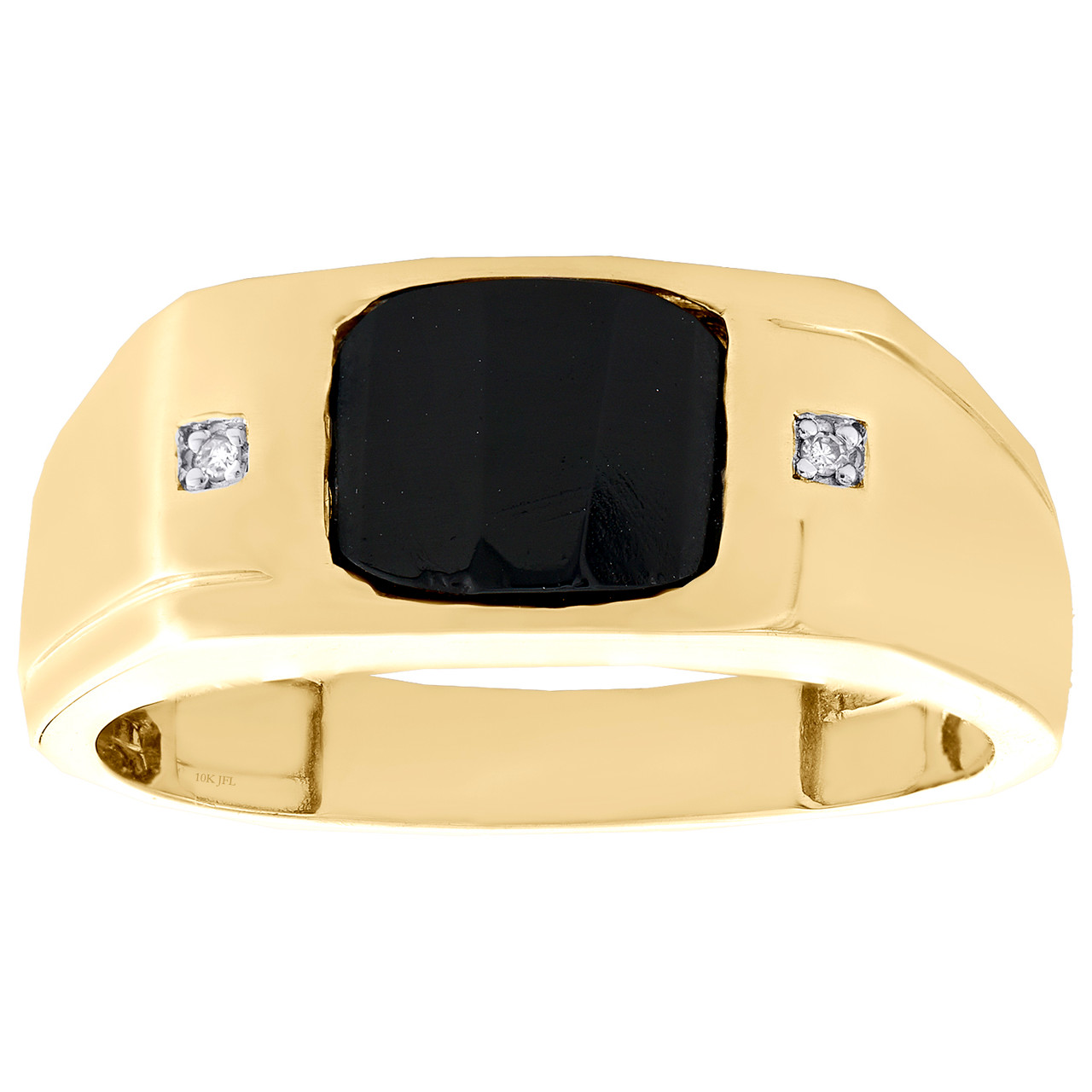 10K Yellow Gold Real Round Diamond Black Onyx Pinky Ring