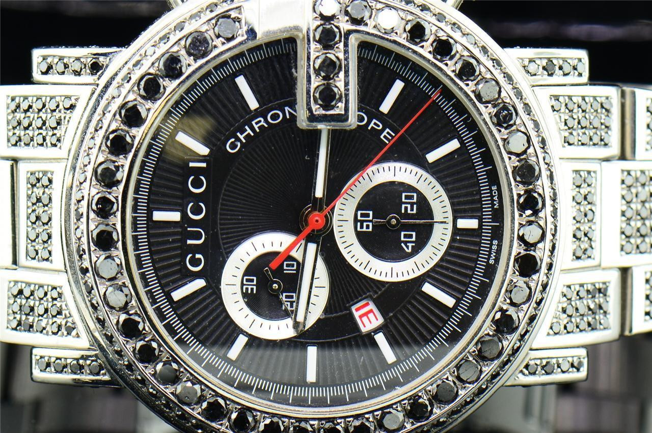 Black Diamond Gucci Watch YA101309 Fully Iced Mens Custom G Face