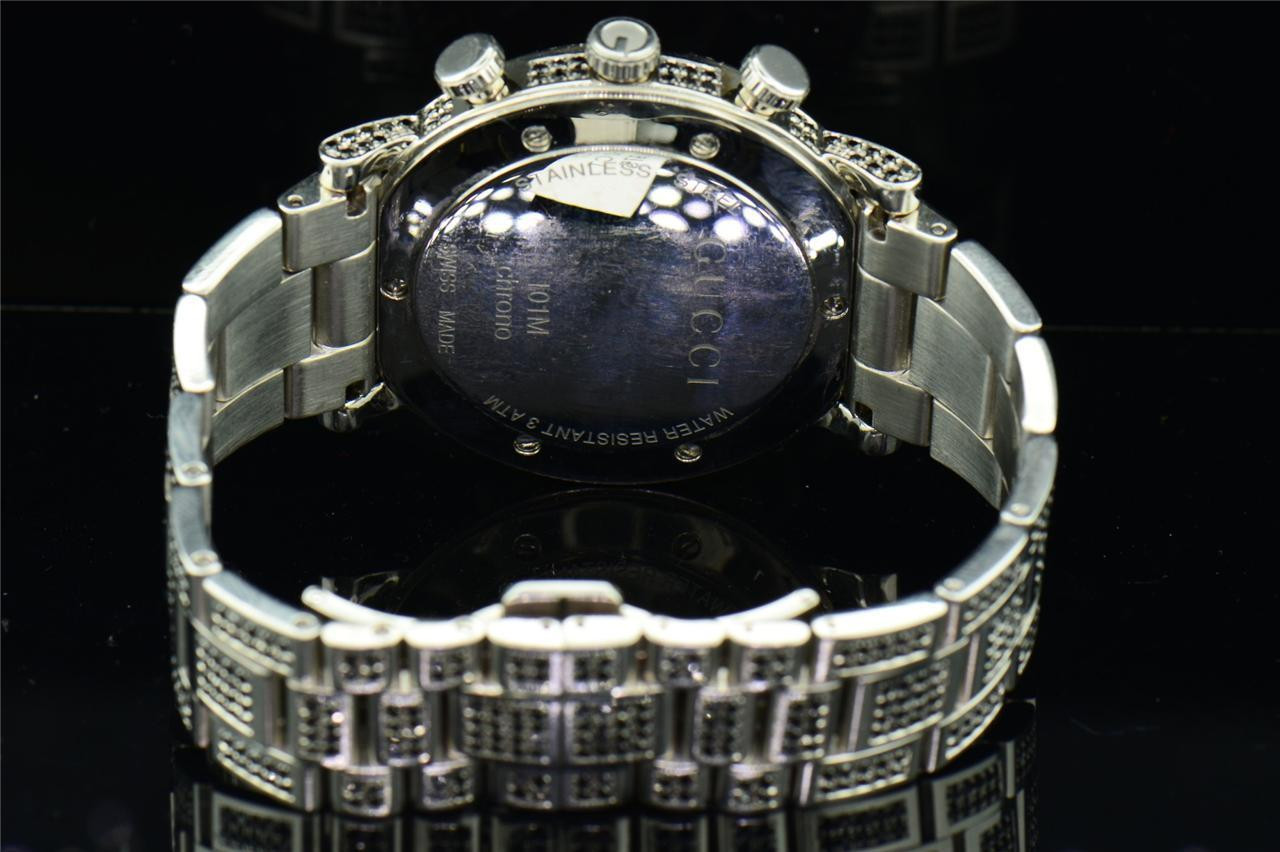 Black Diamond Gucci Watch YA101309 Fully Iced Mens Custom G Face