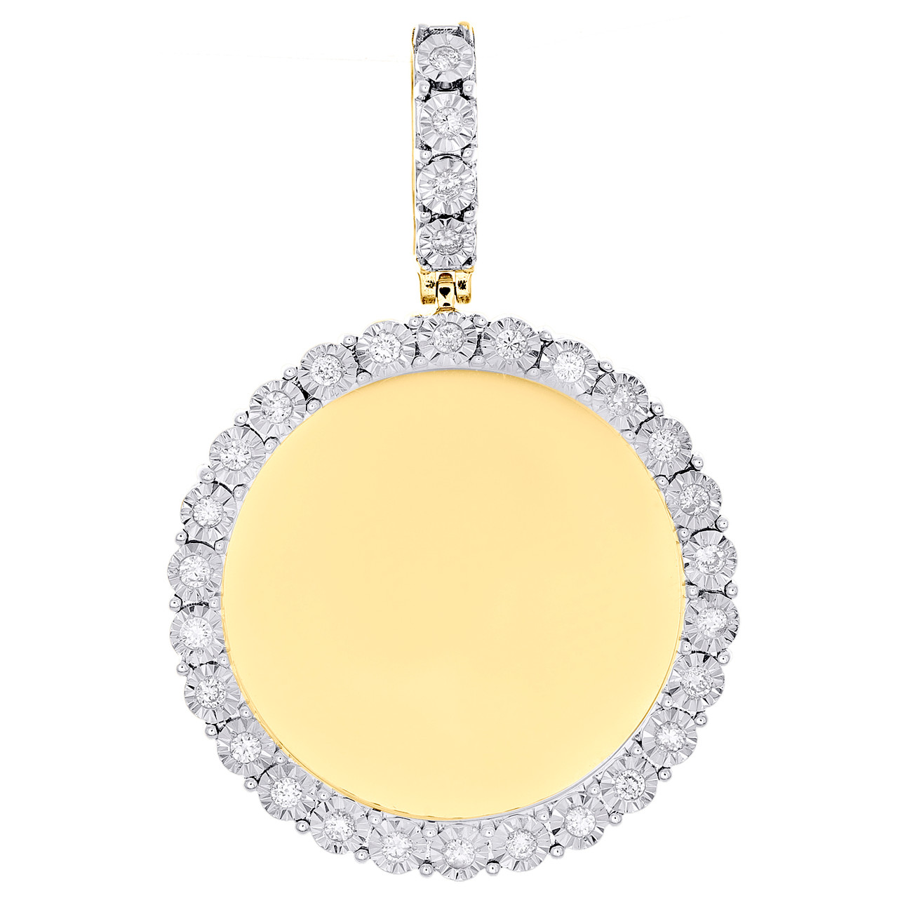 10K Yellow Gold Round Diamond Memory Frame Picture Pendant