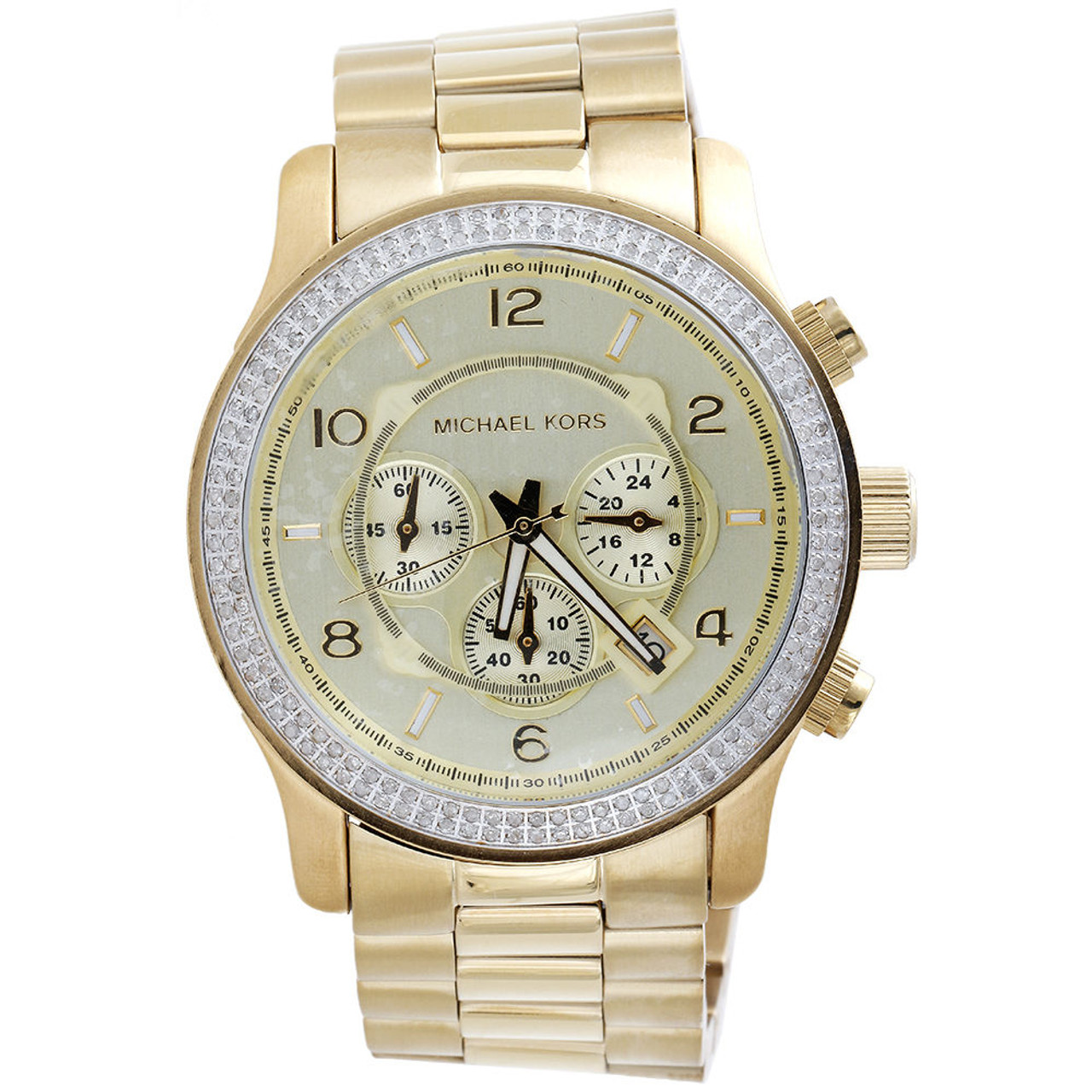 New Michael Kors Gold Tone Mens MK8077 Runaway Series 45mm 1.5 Ct - JFL Diamonds Timepieces