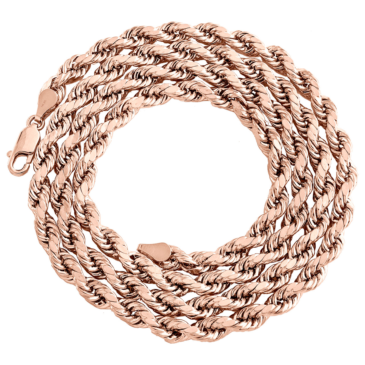 10K Rose Gold Unisex Hollow Diamond Cut Rope Link Chain Wide