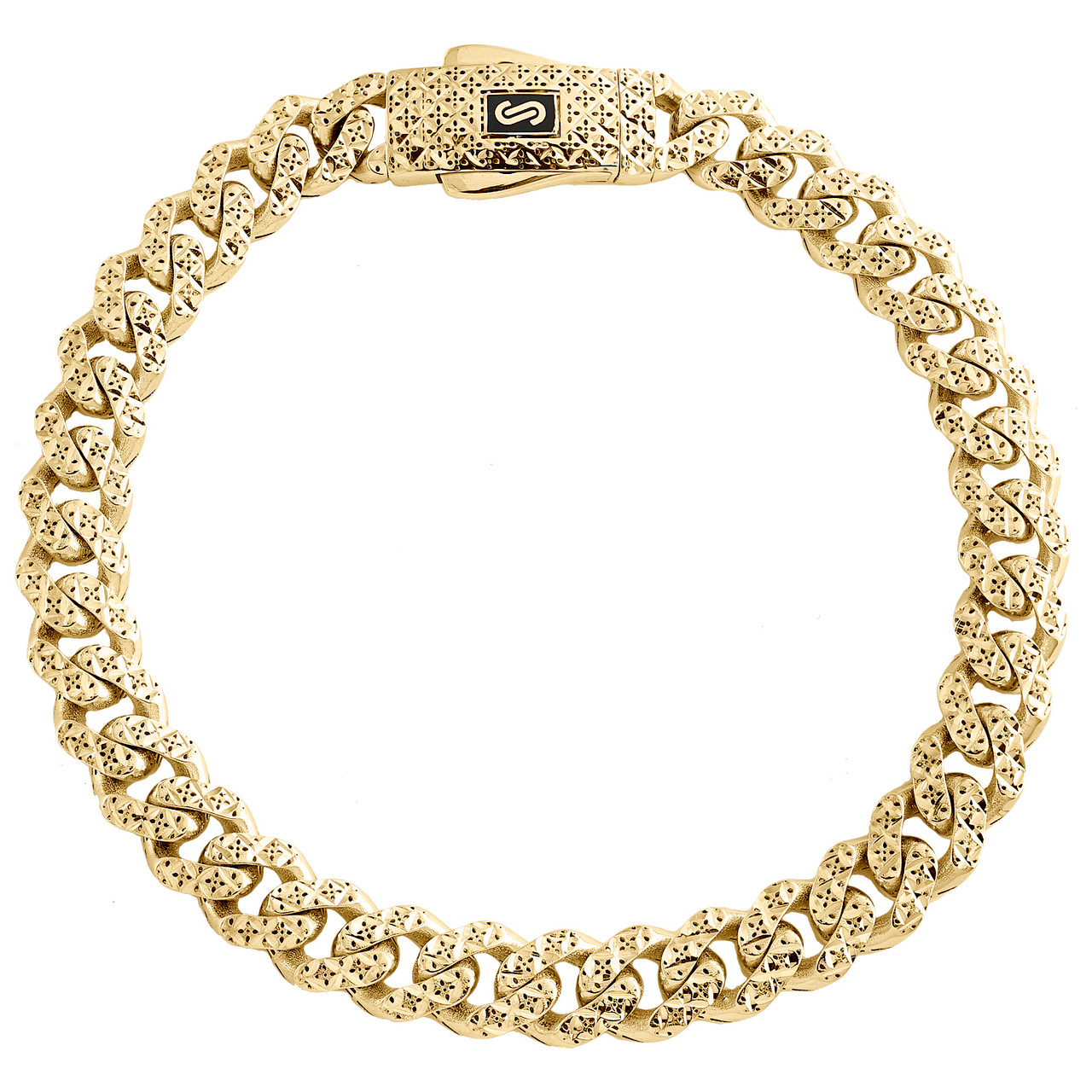 10K Yellow Gold Diamond Cut Fancy Monaco Cuban Link 7.5mm
