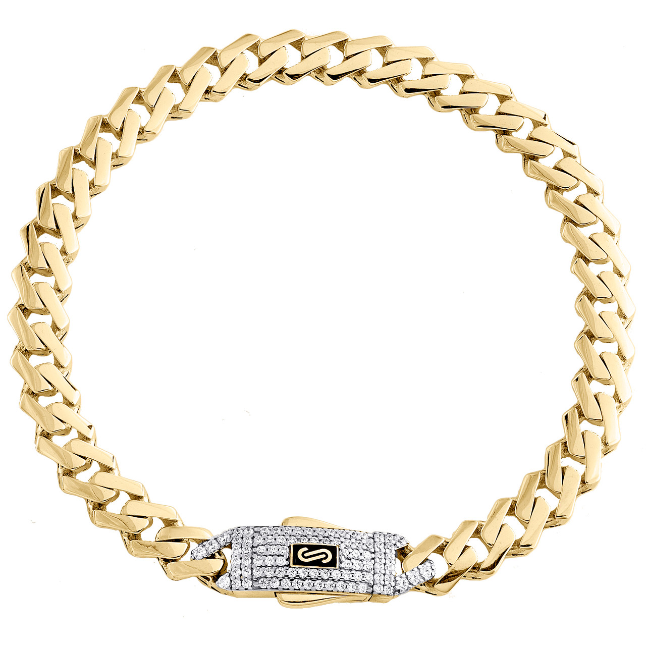 アクセサリー Gold Bracelet SP-Medium Gold Plated Over Brass Cubic Zirconia Cuban Bracelet Brj9085