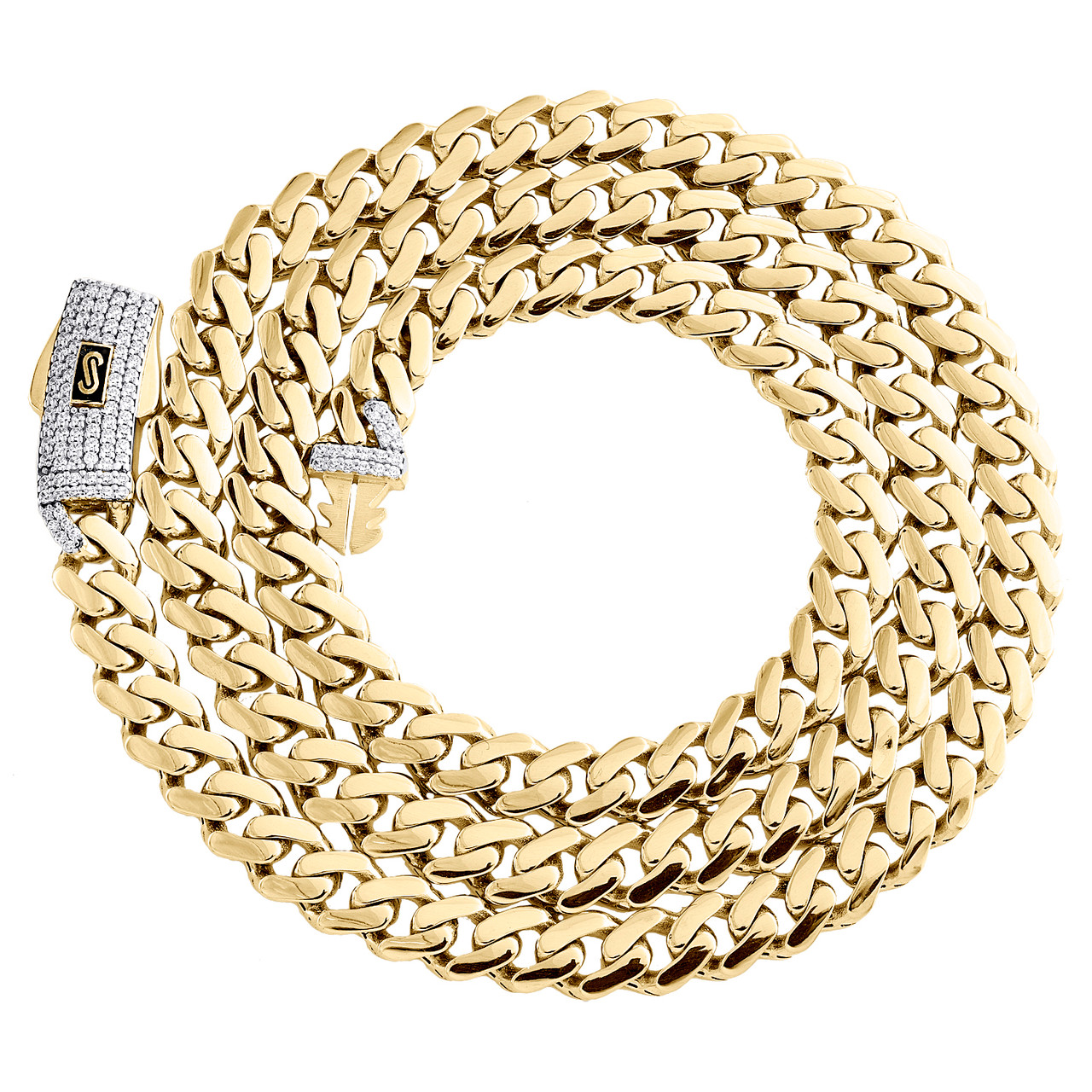 10K Yellow Gold Cubic Zirconia Monaco Cuban Link Chain CZ