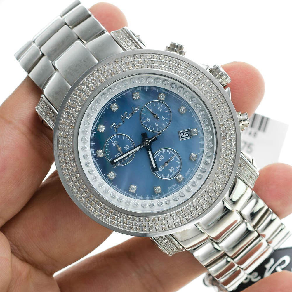 Montre Homme Joe Rodeo Cadran Bleu, Boîtier Plaqué Or 18 Carats 39mm, Simili Diamants - Neuve Avec étiquettes