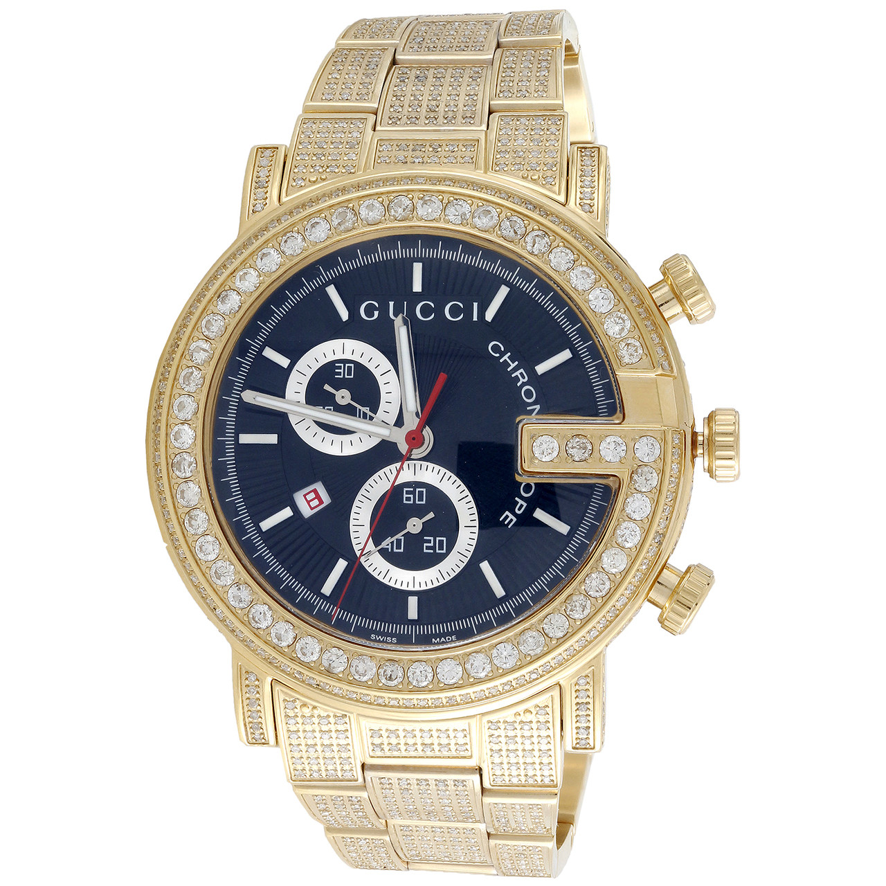 Diamante Gucci Ya101334 Reloj 9.50 Ct Nuevo Custom Hombres 101 G Oro PVD  Real 44 MM - JFL Diamonds & Timepieces