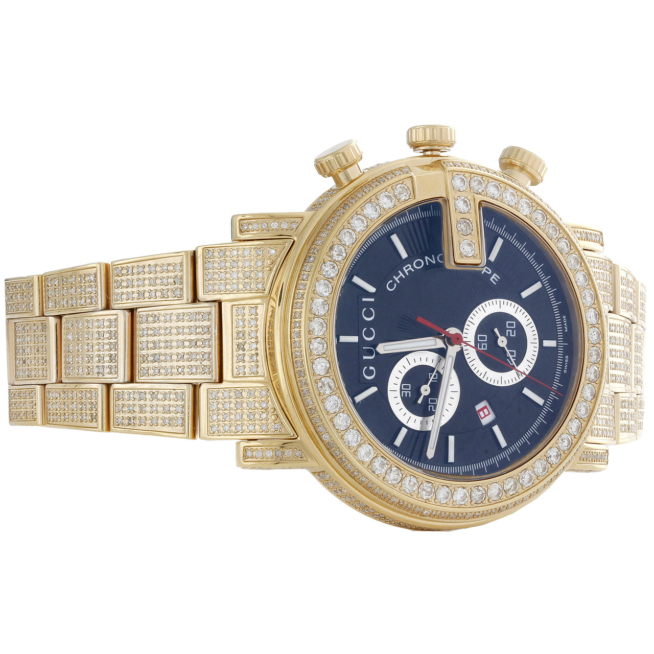 Diamond Gucci Ya101334 Watch 9.50 Ct New Custom Mens 101 G Gold
