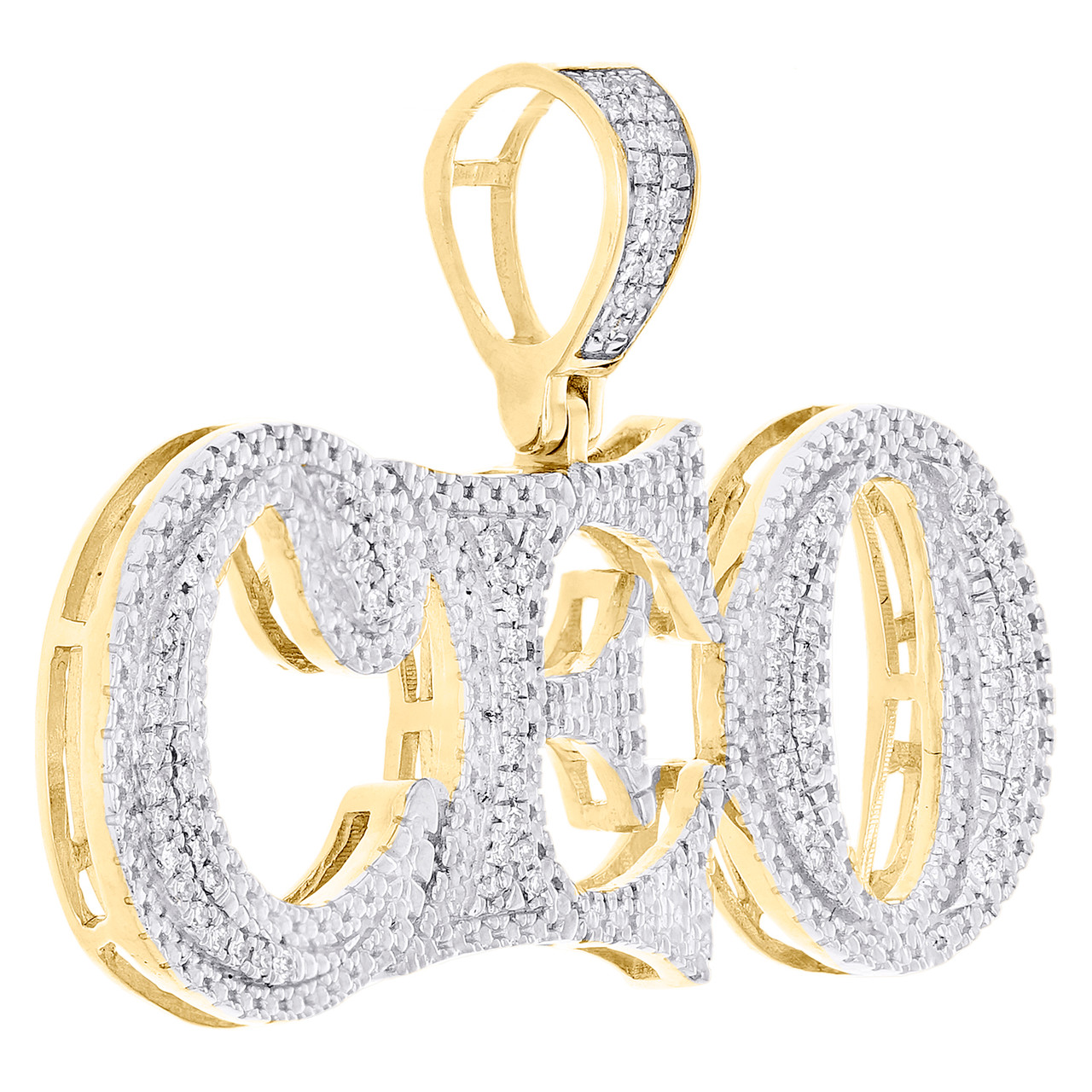 10K Yellow Gold Genuine Diamond Mens 'CEO' Pendant Tiered Statement ...