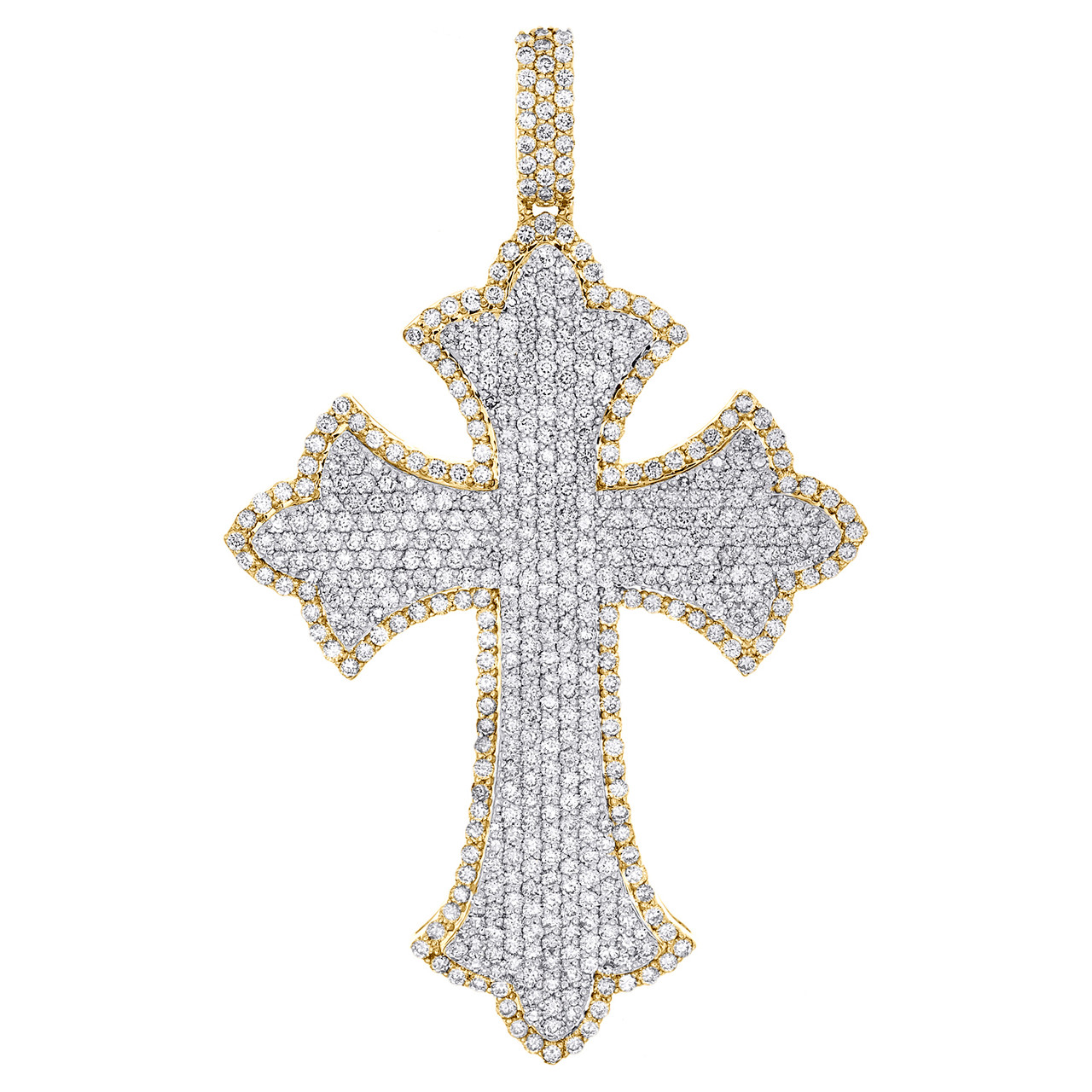10K Yellow Gold Real Diamond Men's Pointed Cross Pendant Iced Out