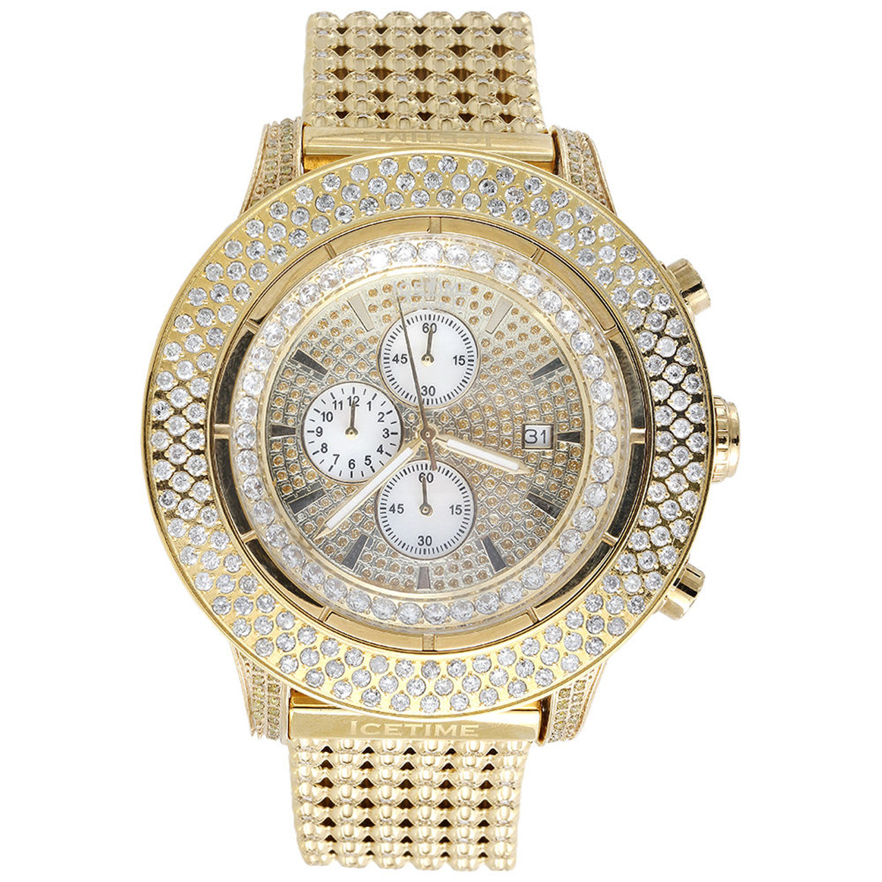 Mens Iced Out Diamond Band Watch IceTime Crown 2 Joe Rodeo