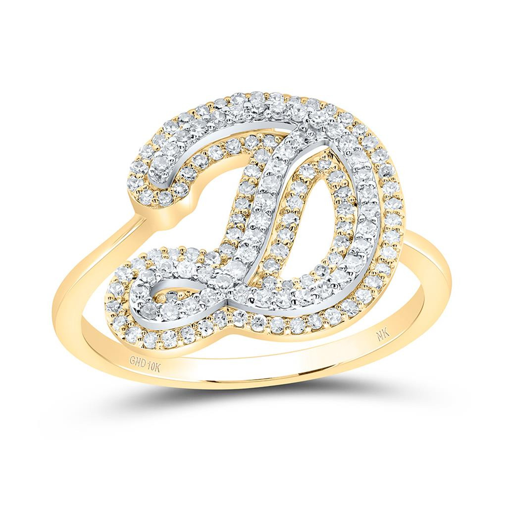 10K Yellow Gold Genuine Diamond Women's Script Letter D Initial