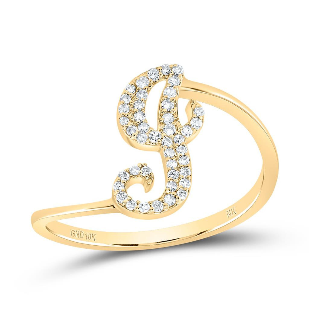 10k Yellow Gold Genuine Diamond Cursive Font Letter J Initial Bypass ...