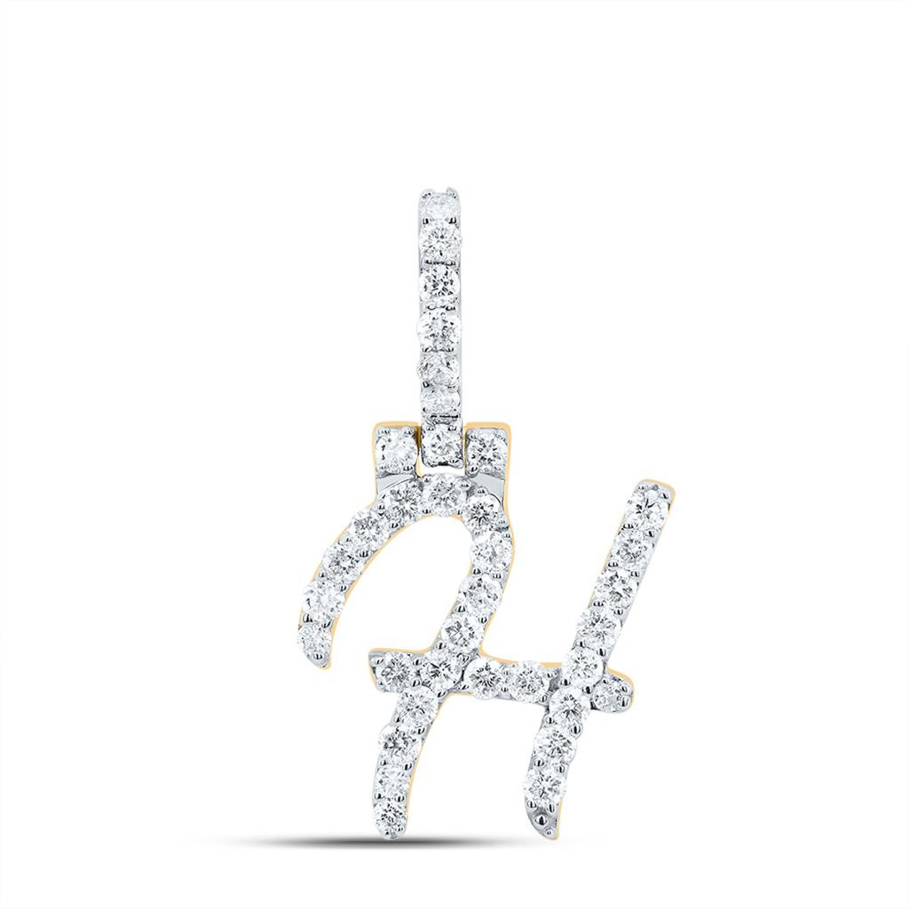 10K Yellow Gold Real Diamond Women's Block Font Slanted Initial H ...
