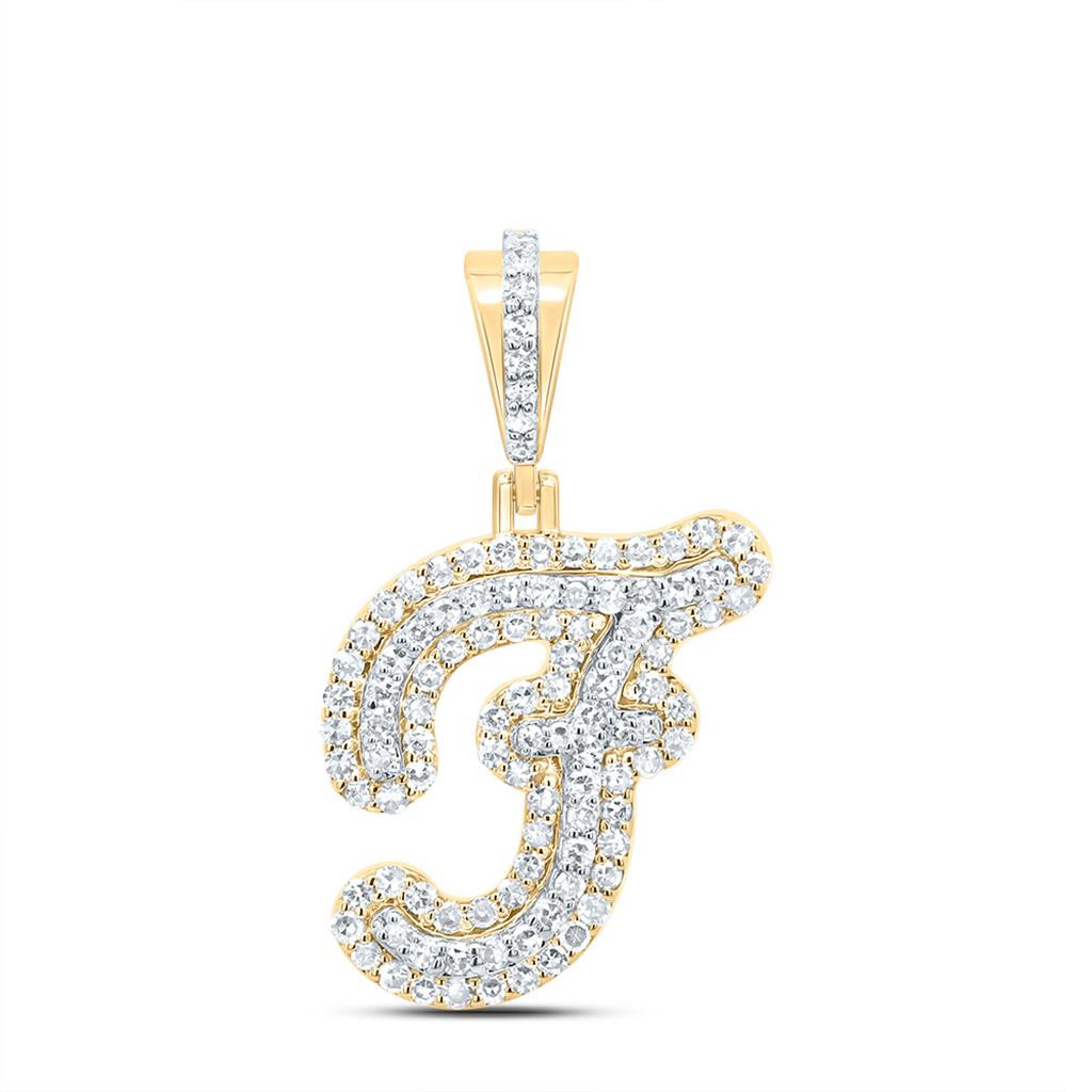 10K Yellow Gold Genuine Diamond Women's Cursive Font Initial F Pendant ...