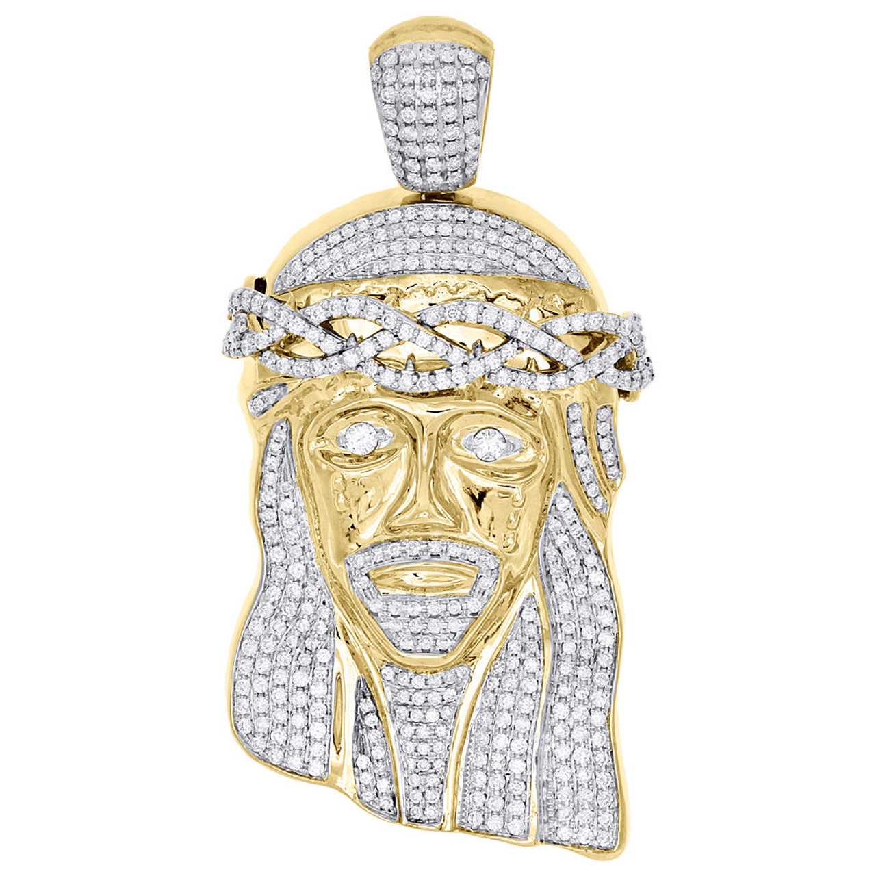 10K Yellow Gold Diamond Jesus Head Face Large Pendant 3.75