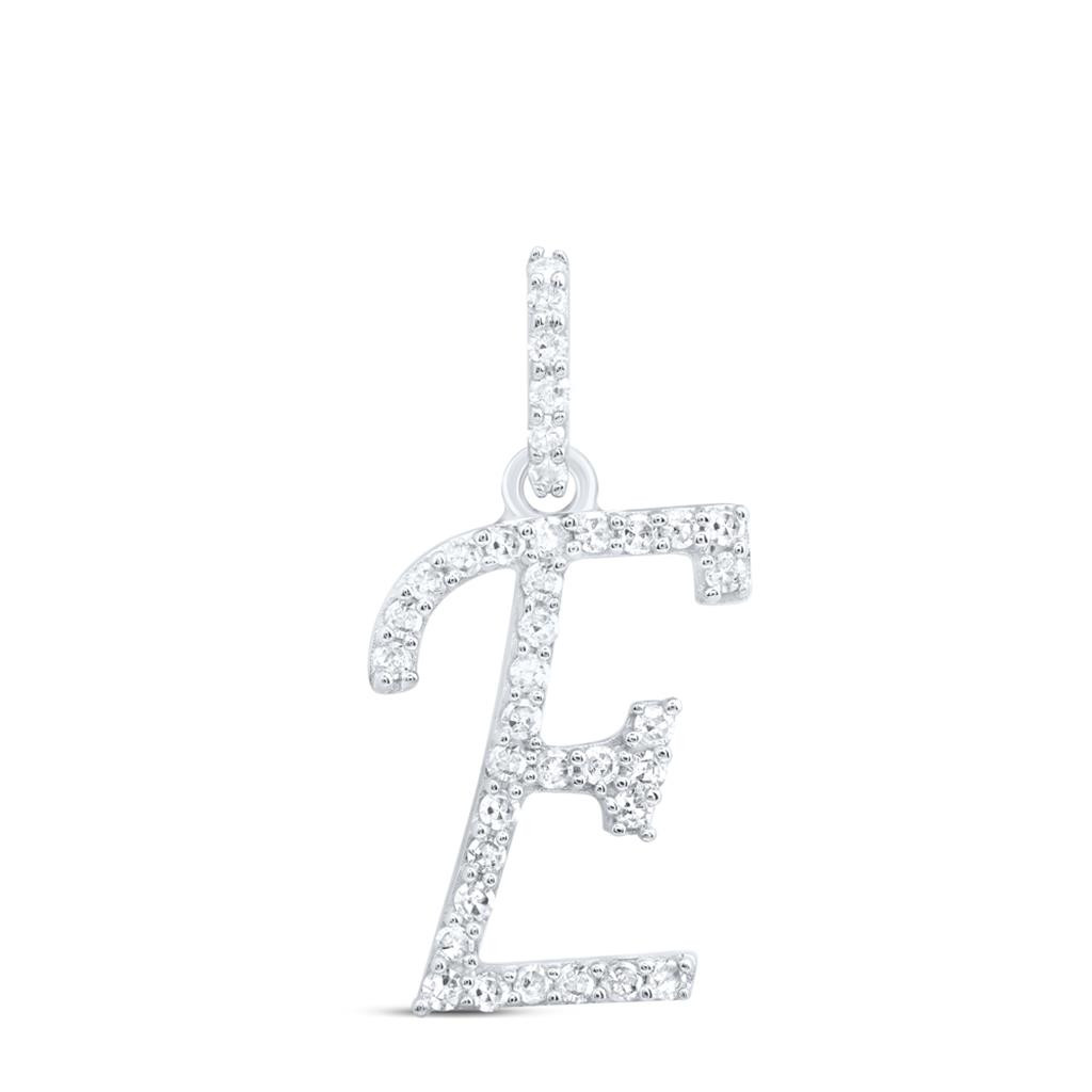 10K White Gold Diamond Women Fancy Script Font Initial E Letter Pendant ...