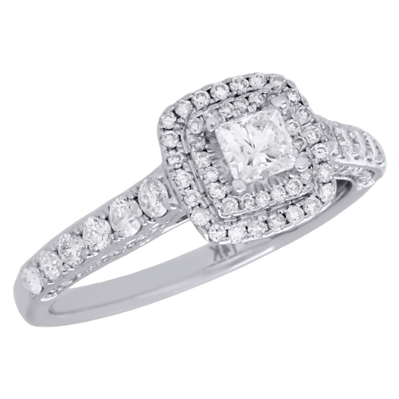 Princess Cut Diamond Engagement Ring with Double Halo & Pavé Band