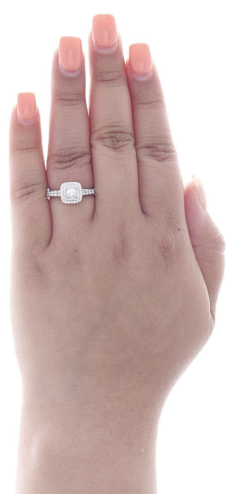 Karat Double Halo Engagement Ring Square On Hand 14K White Gold