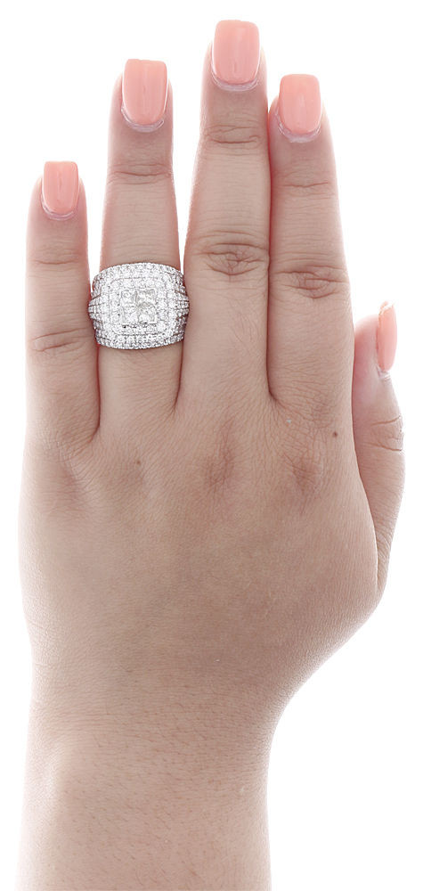 14K White Gold Quad Princess Diamond Double Square Halo Engagement