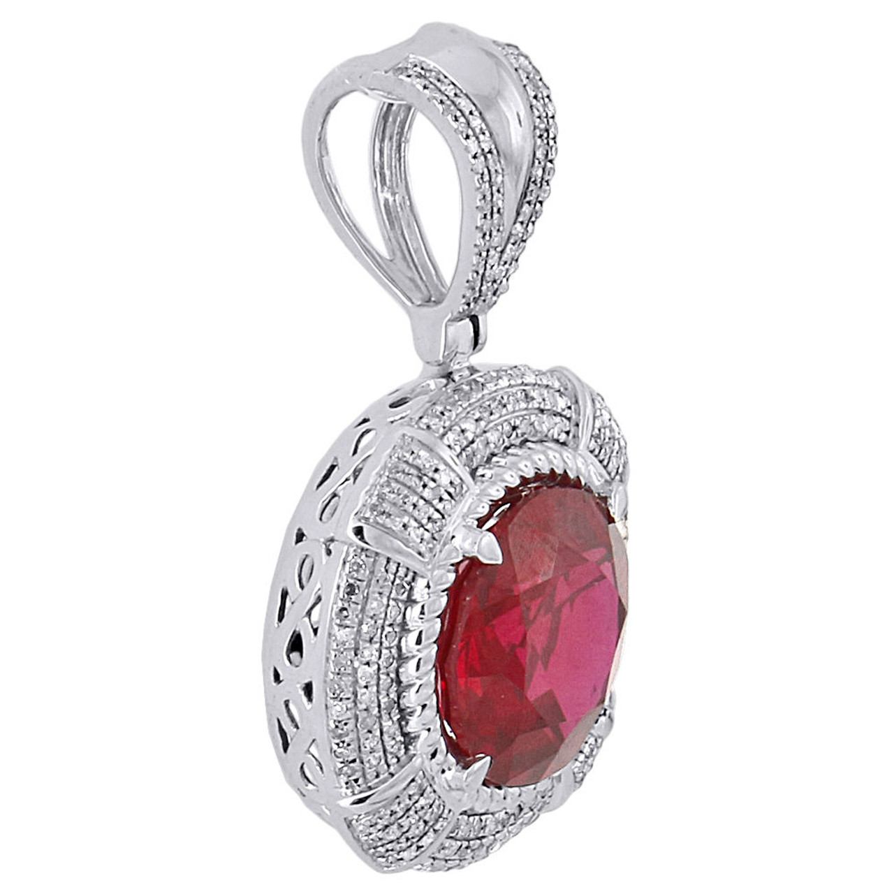 Mens 925 Sterling Silver Genuine Round Diamond Created Ruby