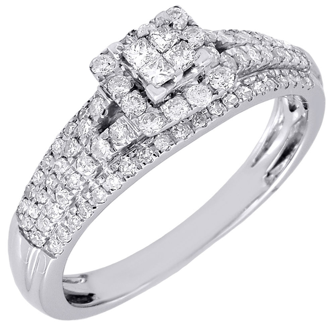 Bague de fian ailles en diamant pour femme en or blanc 14 carats